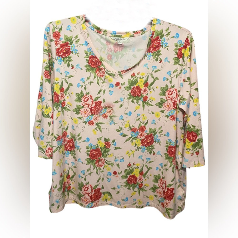 Pioneer Woman Cream Sweet Rose Knit Long Sleeve Blouse XL